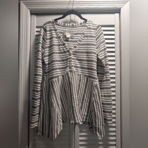 Anthropologie Maeve long sleeve waffle peplum stripe shirt / size medium